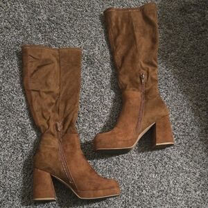 SO Suede Tan Heeled Boots